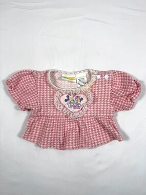 VINTAGE DISNEY 1990s Babies Minnie Mouse Pink Waffle Knit Peplum Top 0-3 Months
